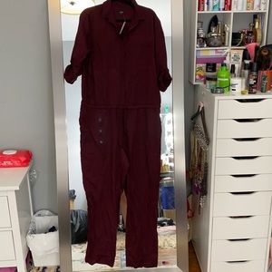 Loft Burgundy Utility Jumpsuit Sz XL